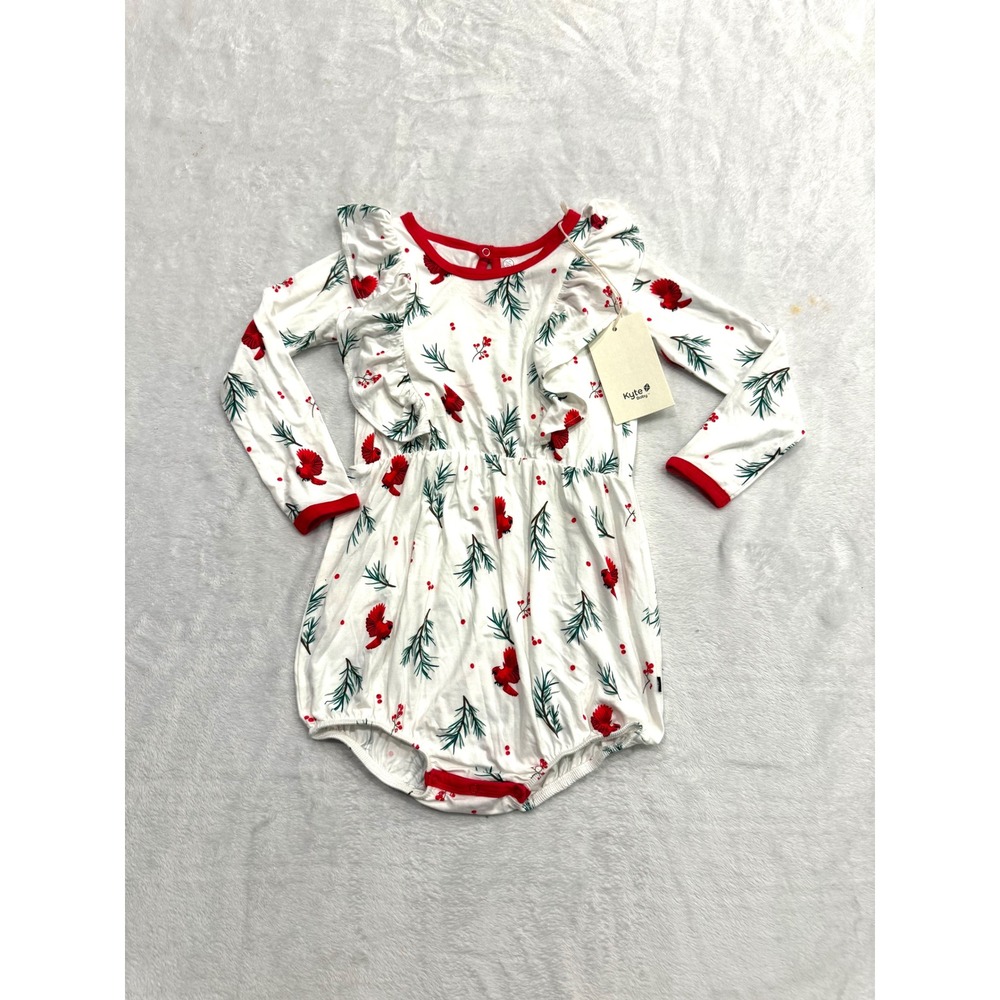 Kyte Baby Cardinal Ruffled Romper Long Sleeve Bamboo Red White 4T NWT